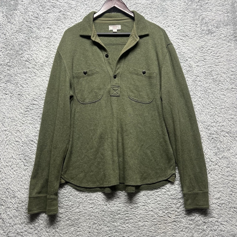 Wallace & Barnes Shirt Mens Medium Olive Green Pullover Henley Collar Pockets